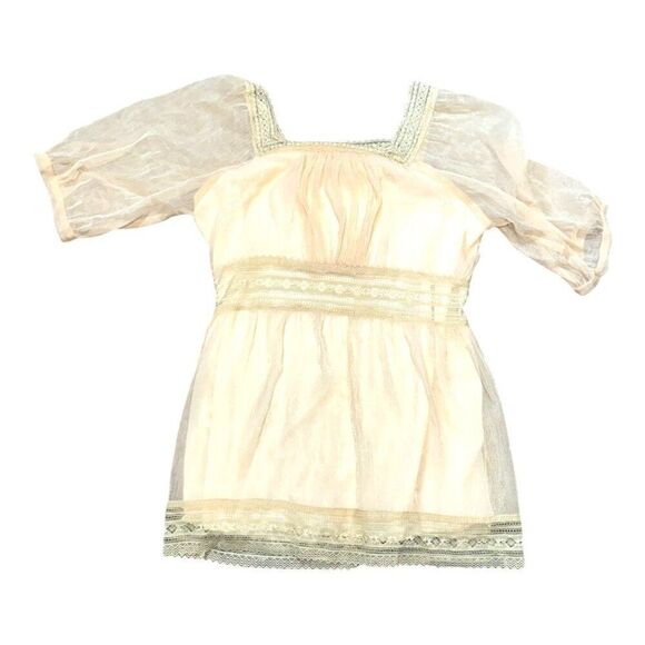 Vintage Style Lace & Mesh Cream Shirt By The Hanger Womens L Balloon Sleeves - Picture 5 of 5